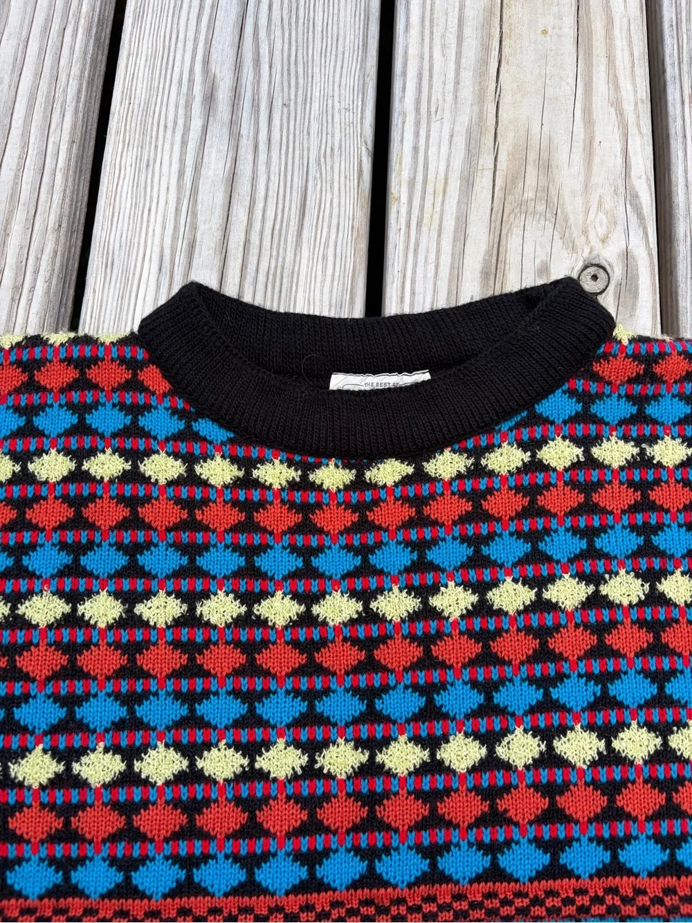 Choice Vintage Multicolor Geometric Knit Sweater Made in England  Size M Acrylic